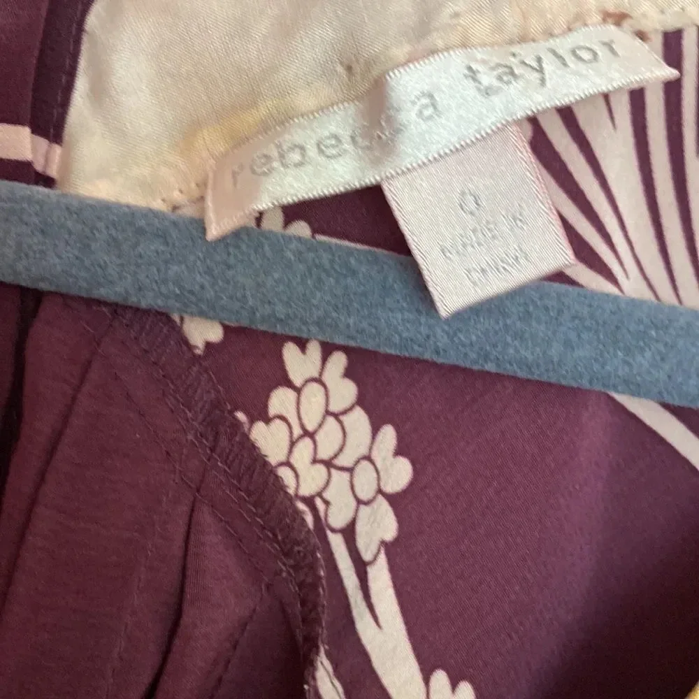 Rebecca Taylor sz 0 silk kimono style blouse w/ tie, burgundy pink and marigold